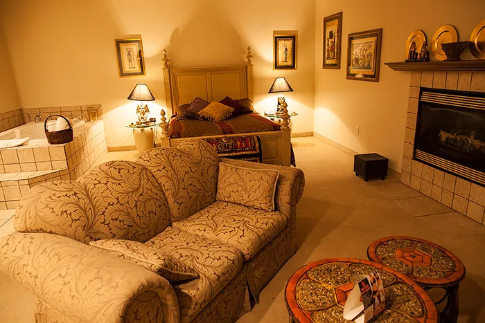 Egyptian Suite bathroom with couples bathtub and Egyptian theme