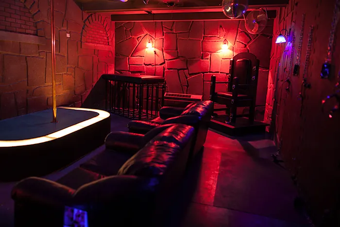 S&M BDSM Bondage Room with bondage equipment and furniture